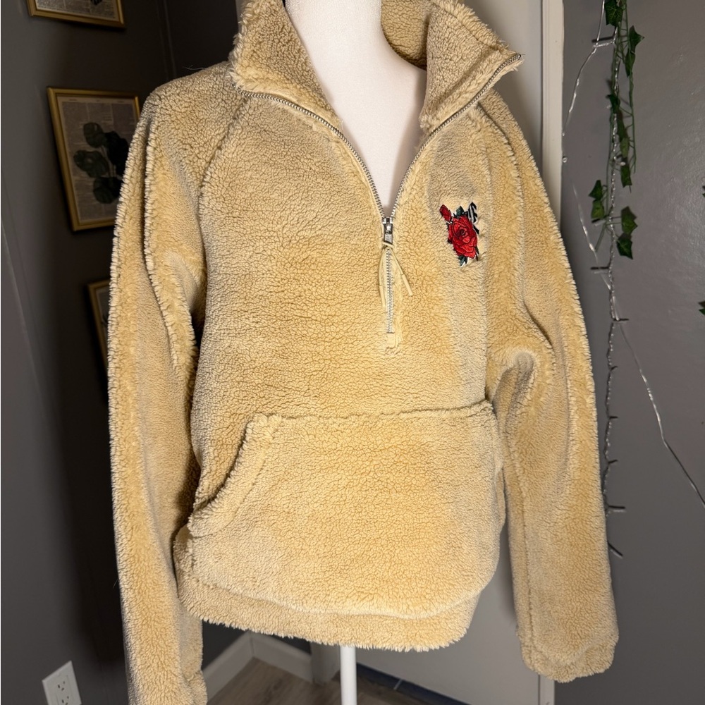Empyre Tan Fleece Jacket with Red‎ Rose Detail